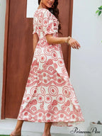 Bohemian Tall Waist Quadrilateral Neck Floral Dress