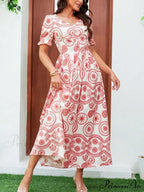 Bohemian Tall Waist Quadrilateral Neck Floral Dress