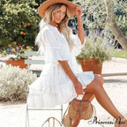 Bohemian Tunic Beach Attire Relaxed Cover-Up for Women Retro V-neck Mini Summer Dress