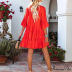 Bohemian Tunic Beach Attire Relaxed Cover-Up for Women Retro V-neck Mini Summer Dress
