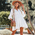 Bohemian Tunic Beach Attire Relaxed Cover-Up for Women Retro V-neck Mini Summer Dress