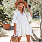 Bohemian Tunic Beach Attire Relaxed Cover-Up for Women Retro V-neck Mini Summer Dress