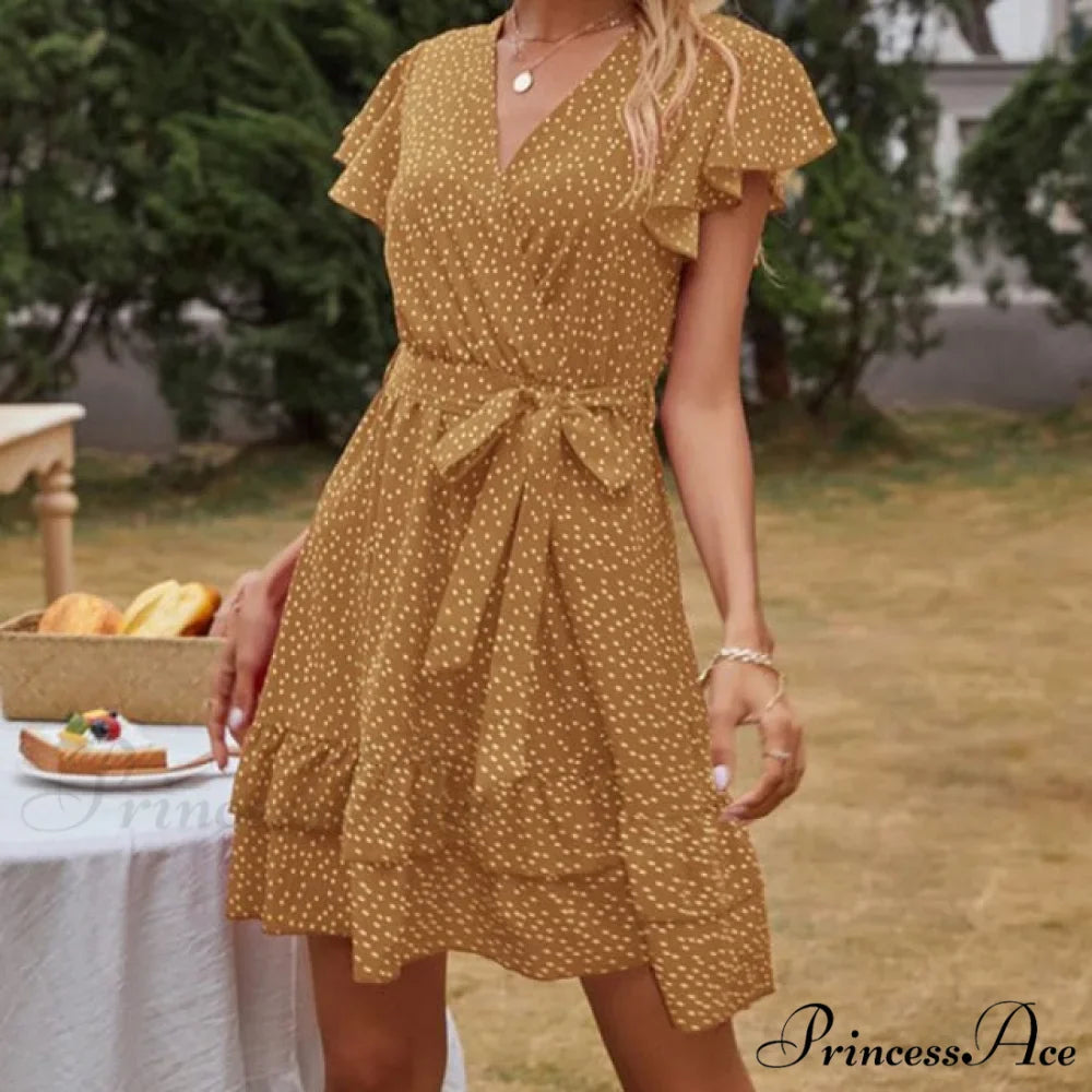 Boho Floral Ruffle Short Mini Dress