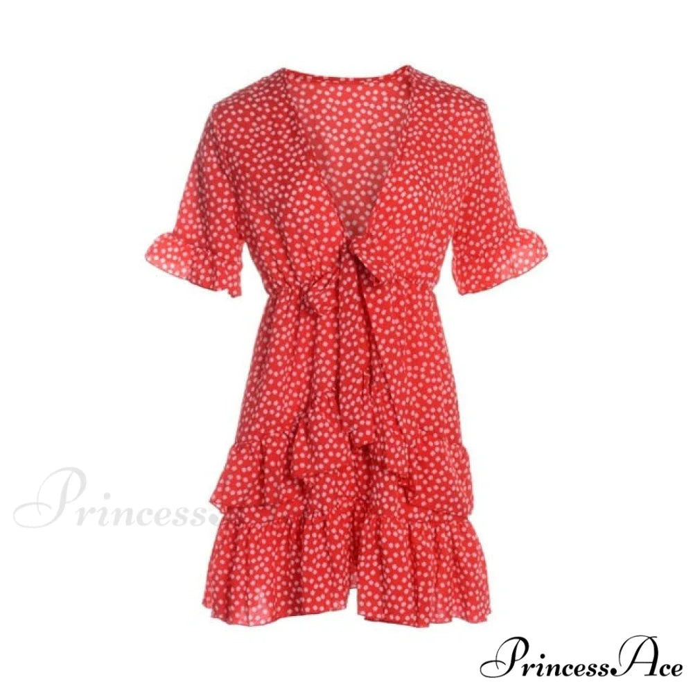Boho Floral Ruffle Short Mini Dress