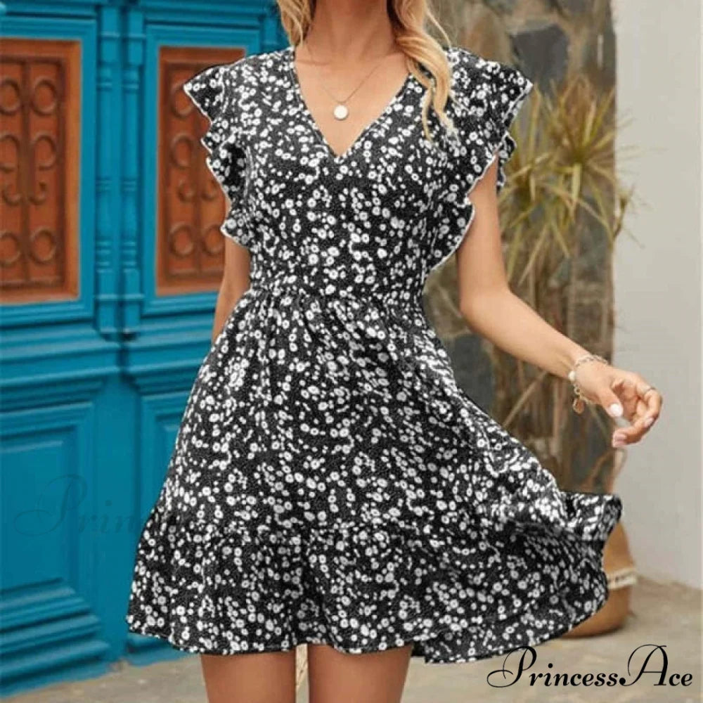 Boho Floral Ruffle Short Mini Dress