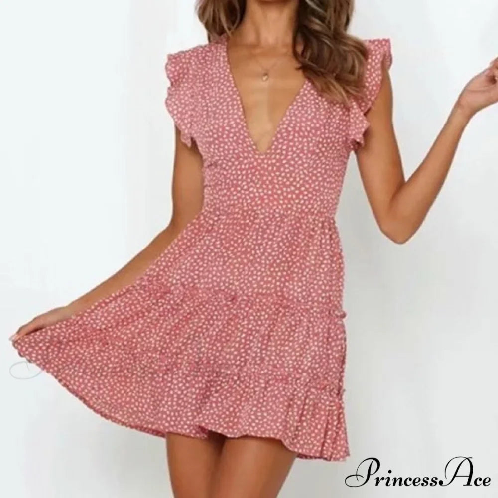 Boho Floral Ruffle Short Mini Dress