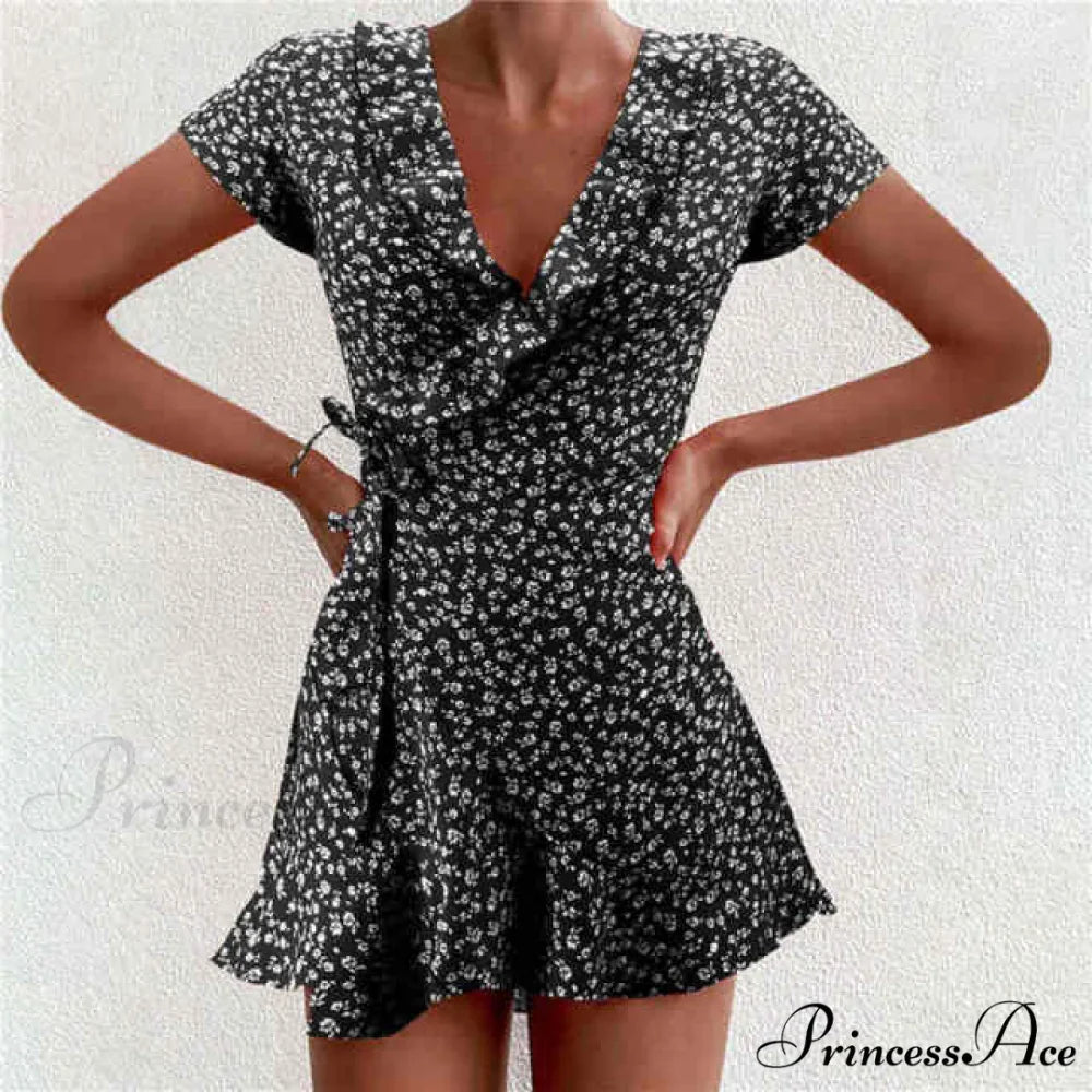 Boho Floral Ruffle Short Mini Dress