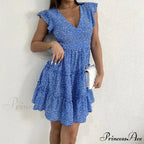 Boho Floral Ruffle Short Mini Dress