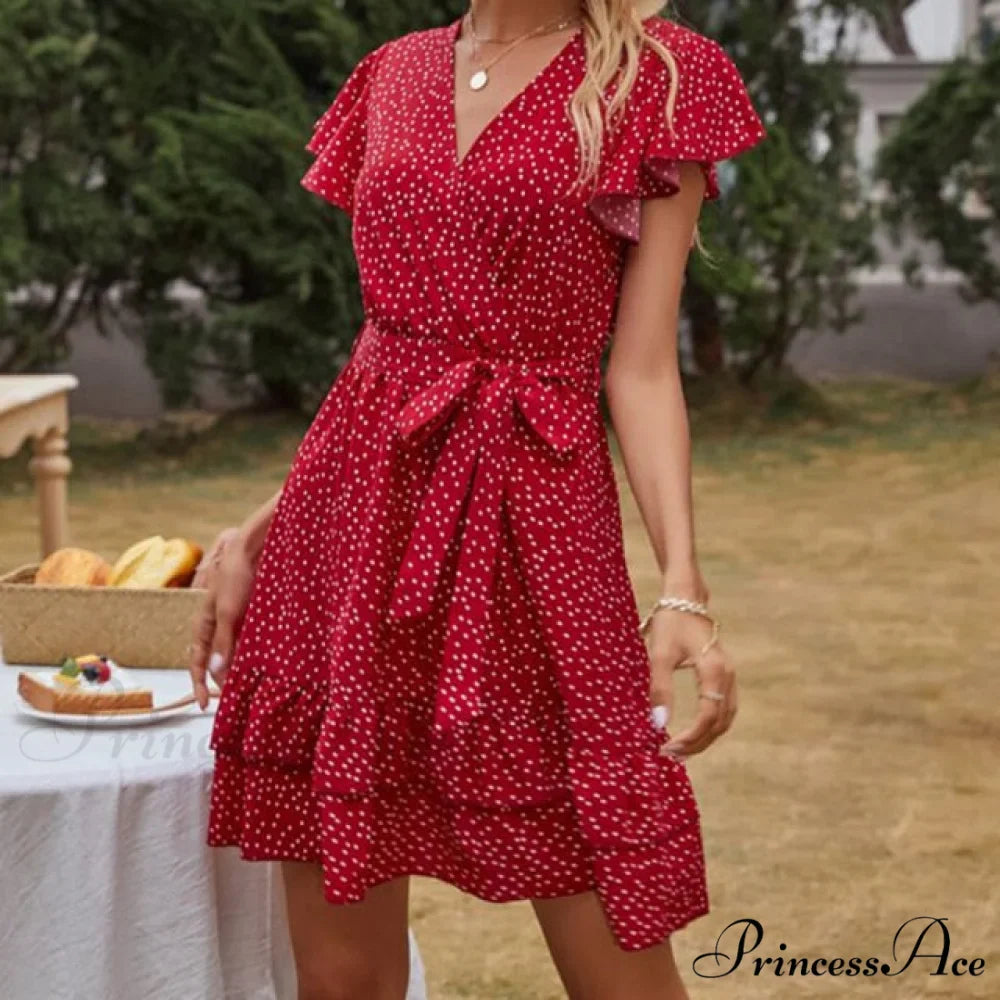 Boho Floral Ruffle Short Mini Dress