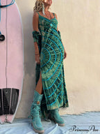 Boho Tie-dye Print Charming Slit Midi Dress