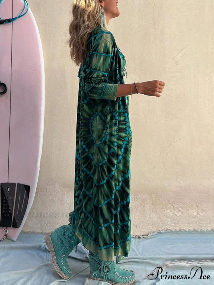 Boho Tie-dye Print Charming Slit Midi Dress