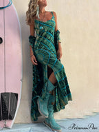 Boho Tie-dye Print Charming Slit Midi Dress