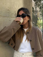 Bomber Demi-season Round Neck Buttoned Cropped Casual Autumn Chic Stylish Coat