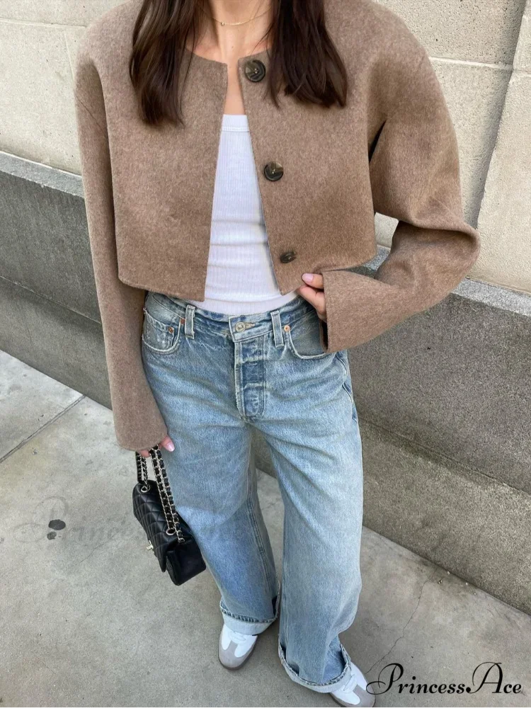 Bomber Demi-season Round Neck Buttoned Cropped Casual Autumn Chic Stylish Coat