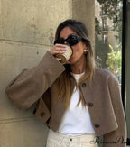 Bomber Demi-season Round Neck Buttoned Cropped Casual Autumn Chic Stylish Coat