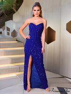 Boning Sequined Strapless Party Dress