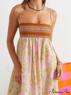 Bosnian Folk Floral Charming Thin Strap Midi Dress