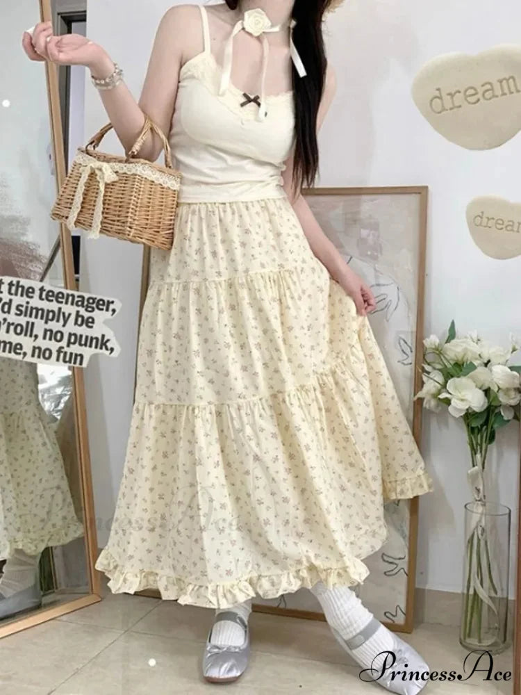 Botanical A-Line Mid-Calf Elevated Waist Skirt