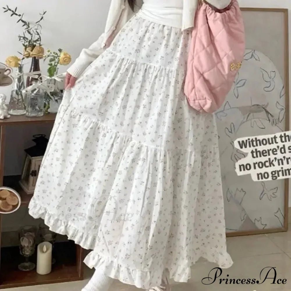 Botanical A-Line Mid-Calf Elevated Waist Skirt