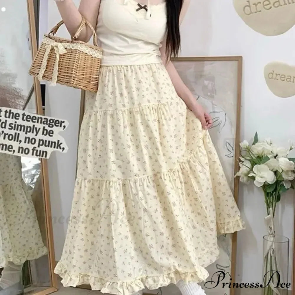 Botanical A-Line Mid-Calf Elevated Waist Skirt