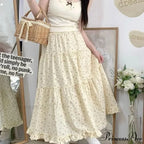 Botanical A-Line Mid-Calf Elevated Waist Skirt