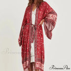 Botanical Bat Sleeve Bohemian Kimono Dress