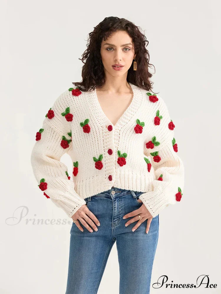 Botanical Button Closure Knit Cardigan