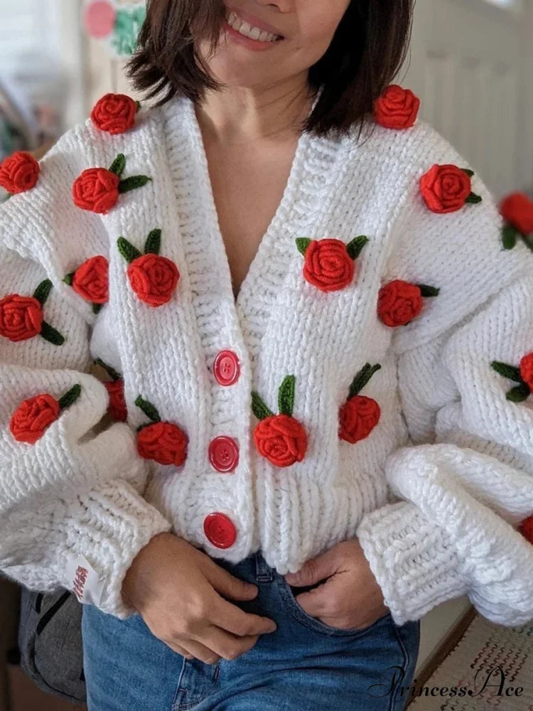 Botanical Button Closure Knit Cardigan