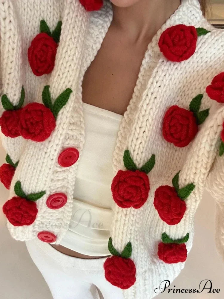 Botanical Button Closure Knit Cardigan