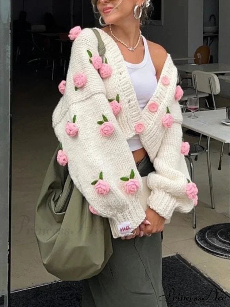 Botanical Button Closure Knit Cardigan