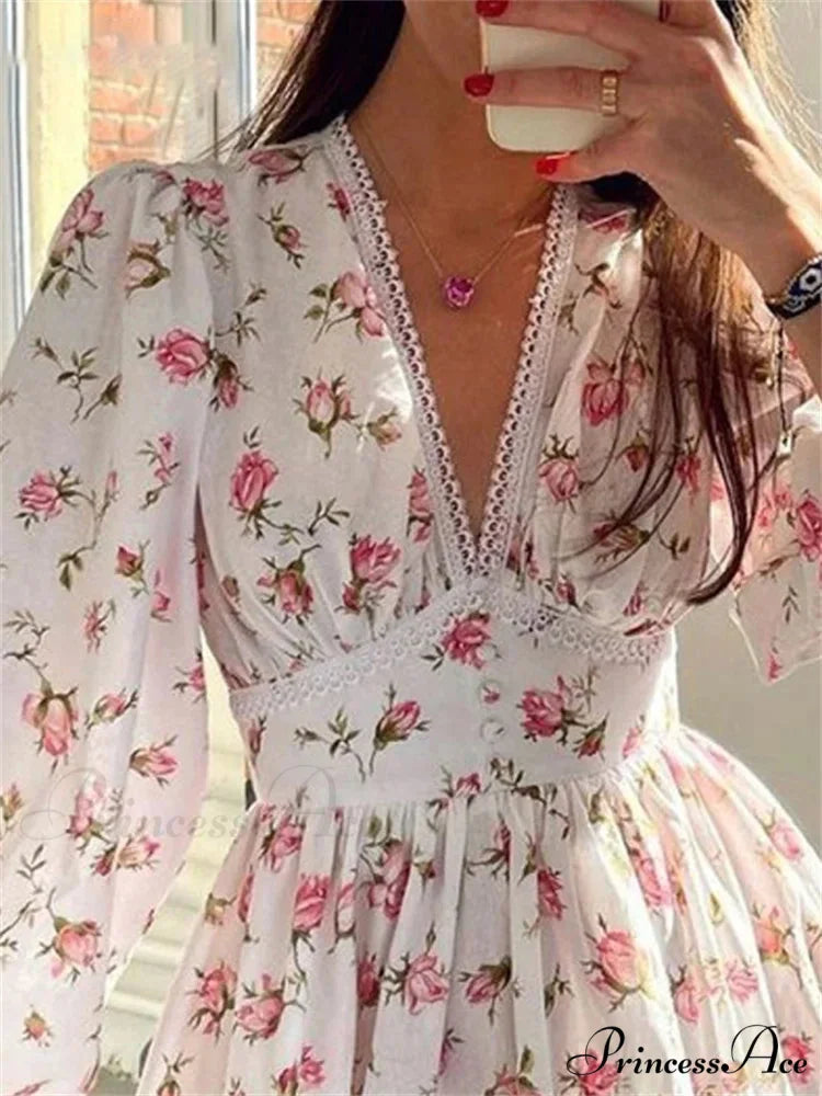 Botanical Lantern-Sleeve Mini Dress