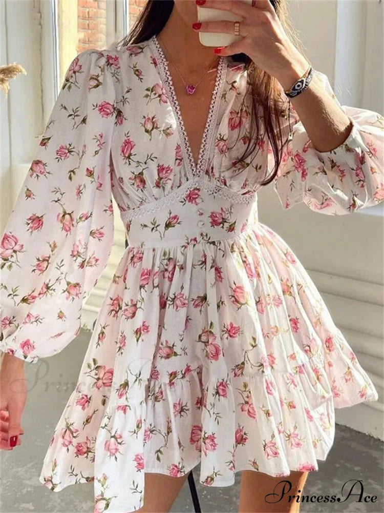 Botanical Lantern-Sleeve Mini Dress