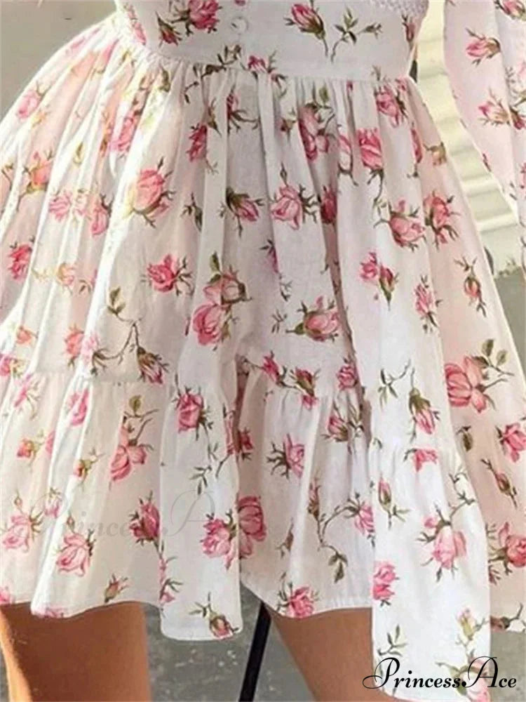 Botanical Lantern-Sleeve Mini Dress