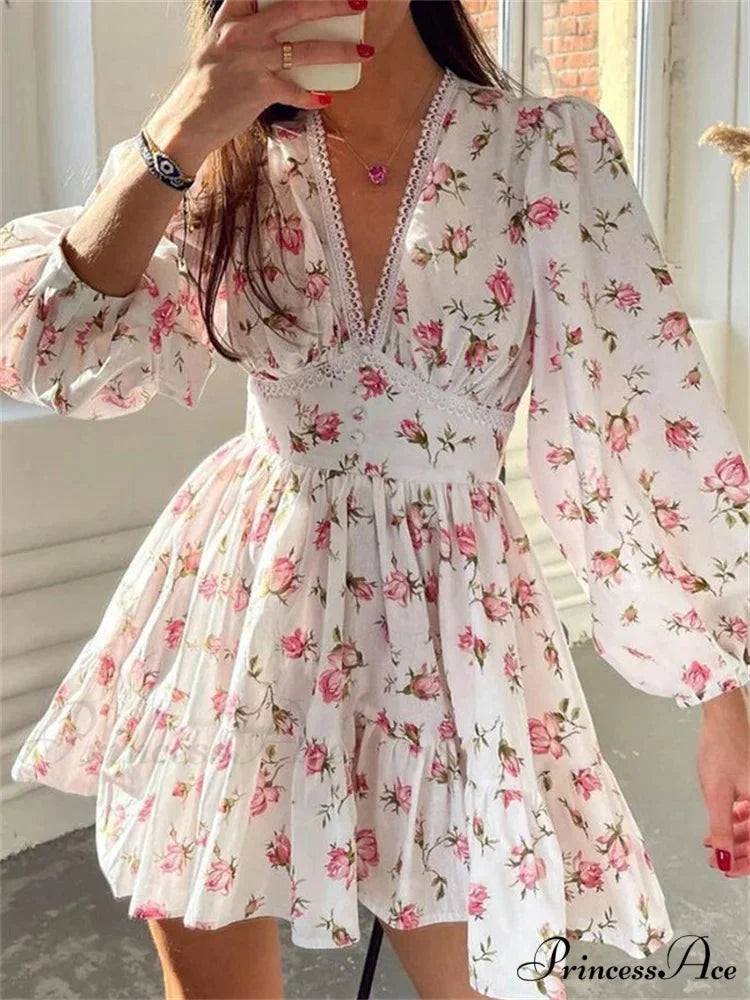 Botanical Lantern-Sleeve Mini Dress