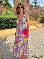 Botanical Pattern A-line Open-back Full-length Botanical Dress