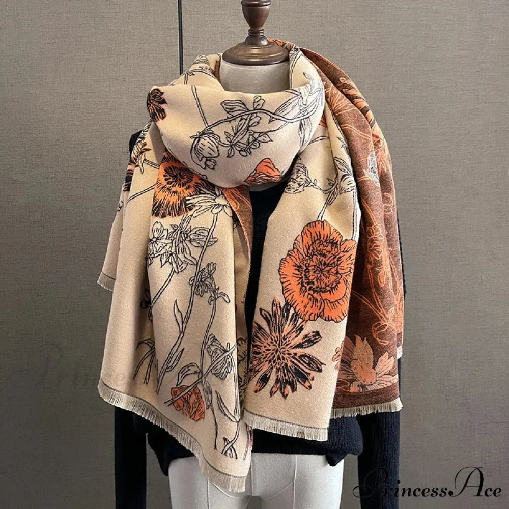 Botanical Pattern Cashmere Pashmina Scarf
