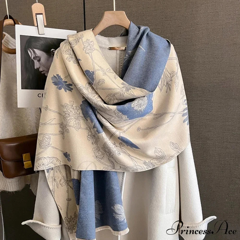 Botanical Pattern Cashmere Pashmina Scarf