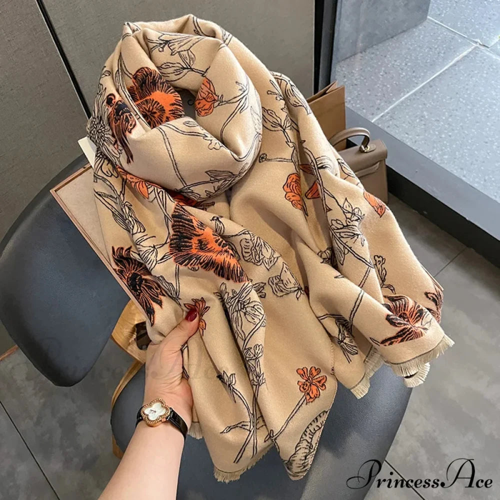 Botanical Pattern Cashmere Pashmina Scarf