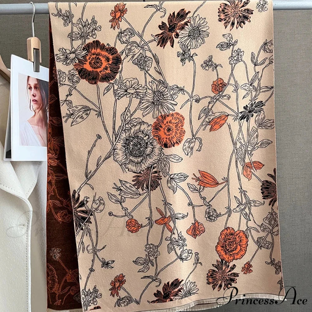 Botanical Pattern Cashmere Pashmina Scarf