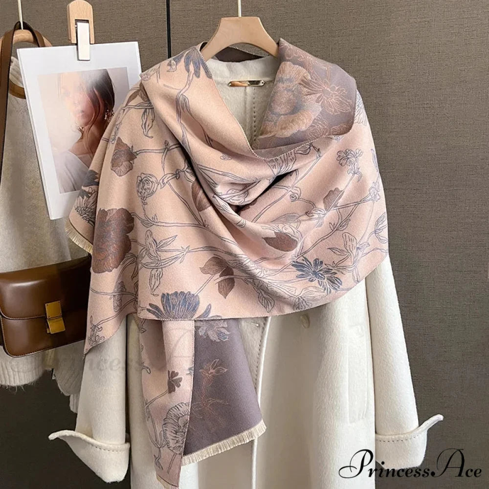 Botanical Pattern Cashmere Pashmina Scarf