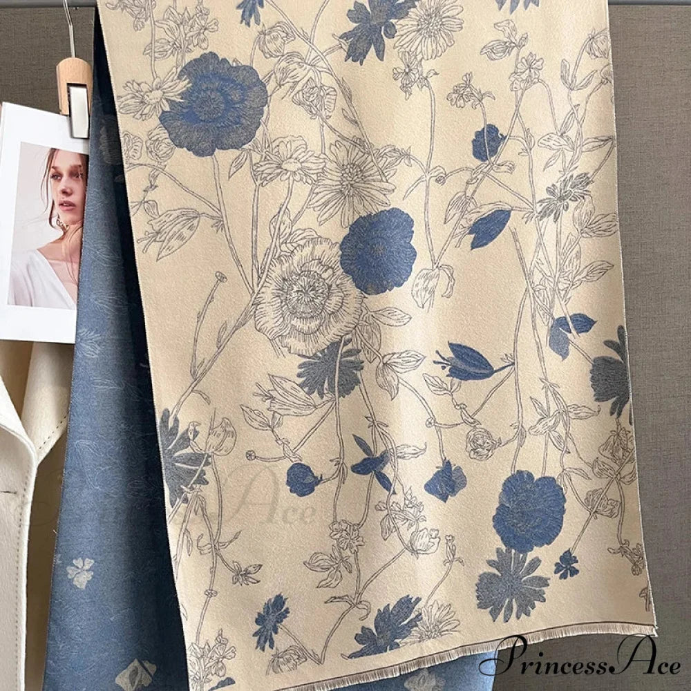 Botanical Pattern Cashmere Pashmina Scarf