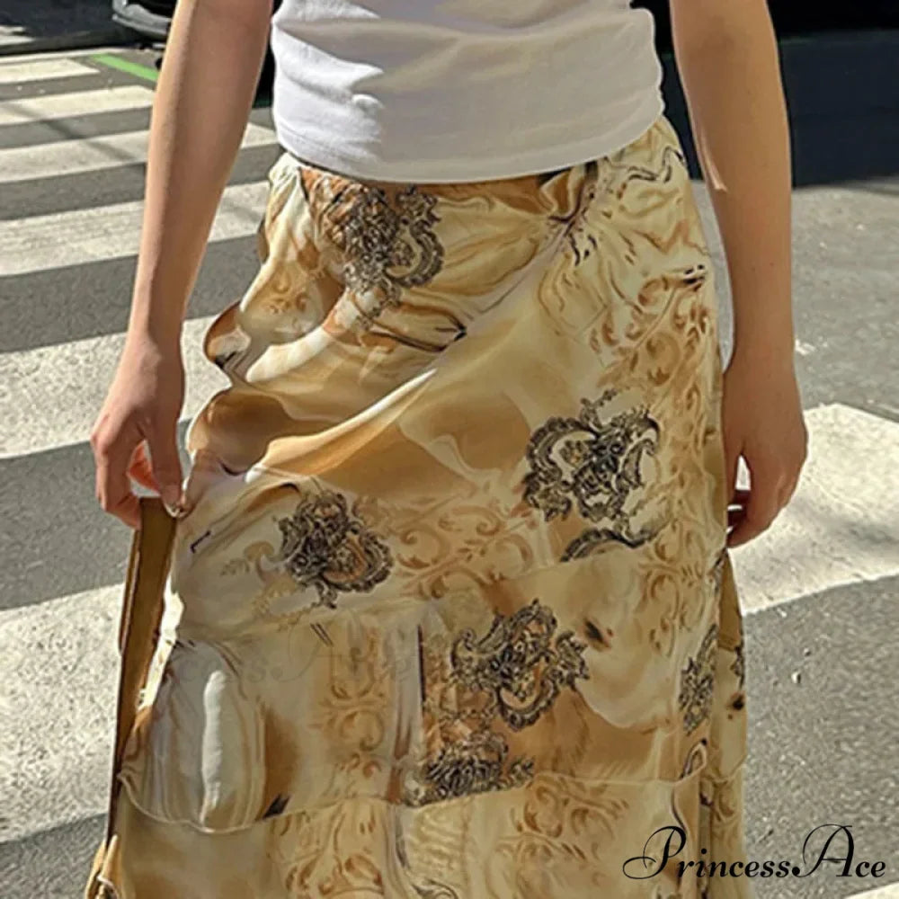 Botanical Pattern Layered A-Line Midi Skirt