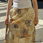 Botanical Pattern Layered A-Line Midi Skirt