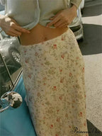 Botanical Pattern Mermaid Lace Insertion High Rise Vintage Summertime Midi Skirt