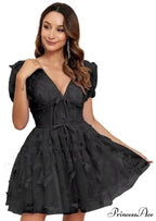 Botanical Plunging Neckline Brief Wedding Gown