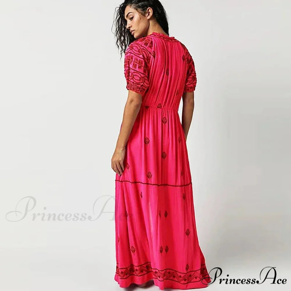 Botanical Stitched Cotton Boho Dress