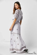 Botanical Stitched Cotton Boho Dress