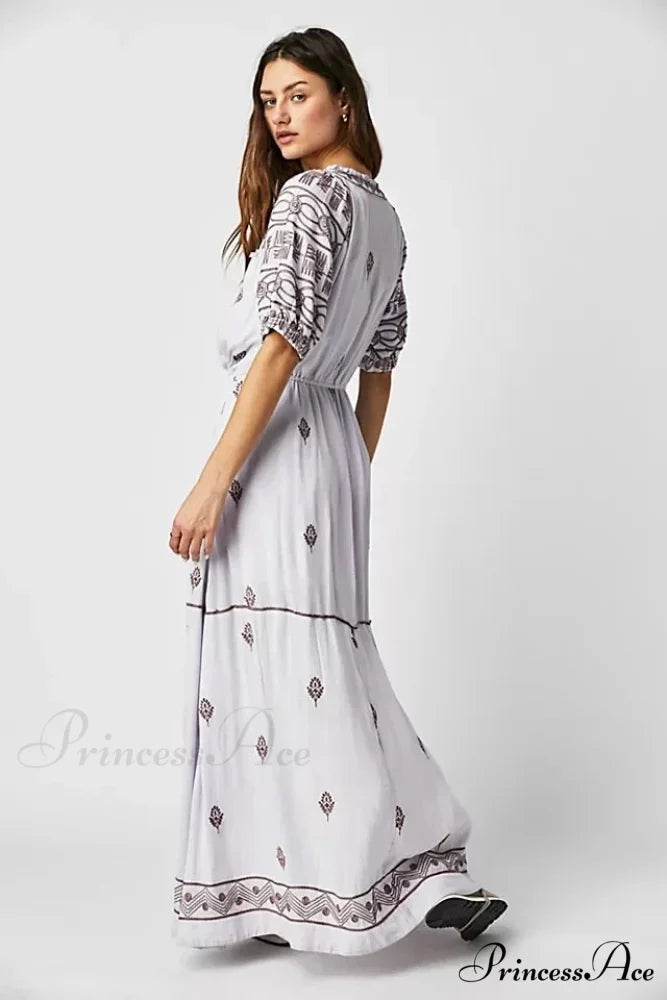 Botanical Stitched Cotton Boho Dress