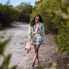 Botanical Stitching Bohemian Batwing Sleeve Dress