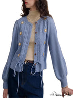 Botanical Stitching Circular Neck Button Cardigan